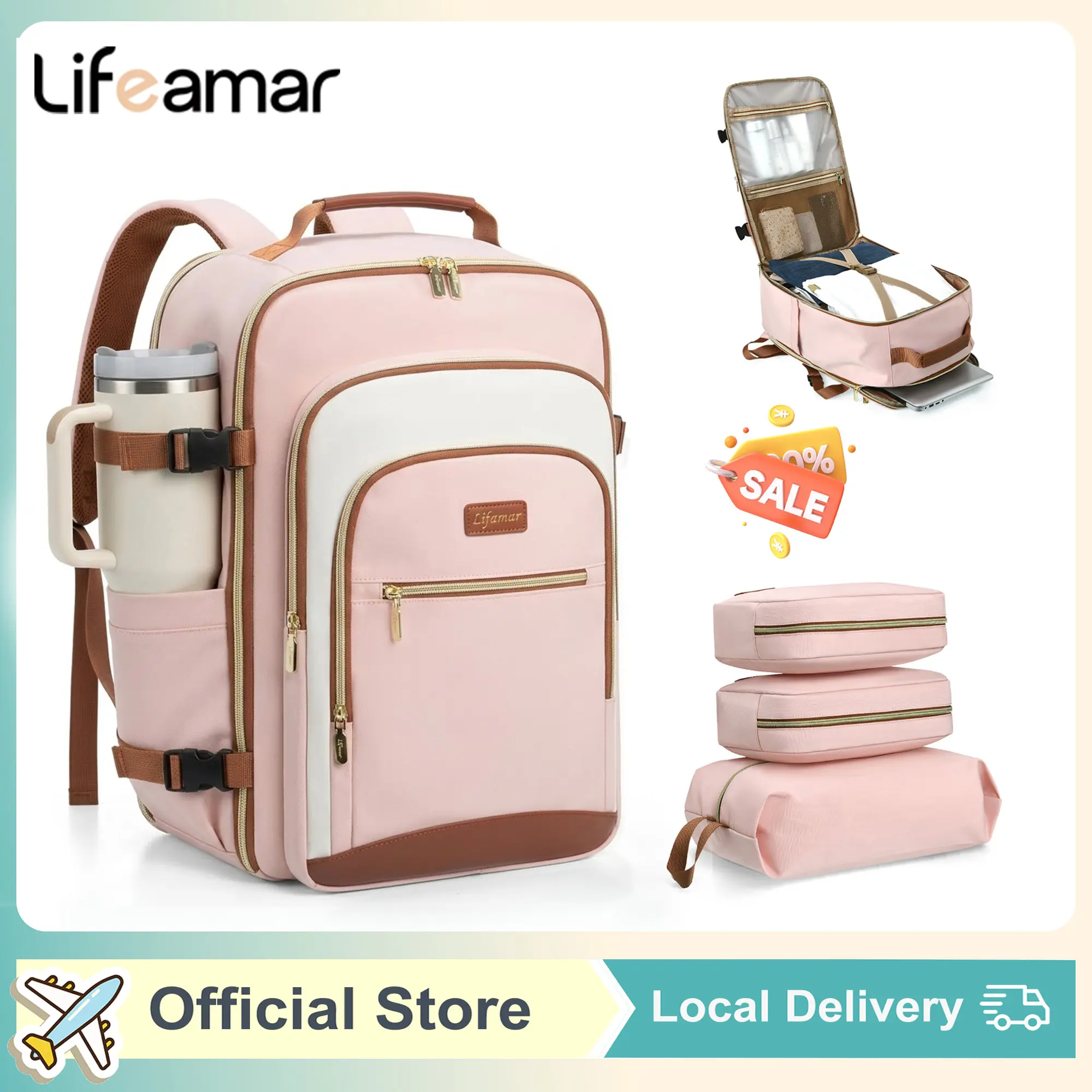 LIFEAMAR Carry Luggage & Travel Bag Colorblock Carry-On Travel Backpack with  3 Packing Cubes and Laptop Compartment -Personal ltem,TSA-Friendly, Airline  Approved Travel Bag for Hiking,Overnight,Weekend,Carry Luggage Durable -  TikTok Shop
