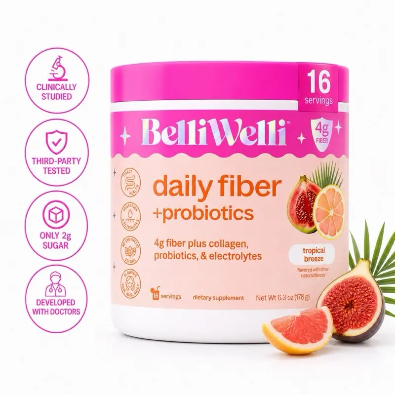 BelliWelli Daily Fiber + Probiotics + Collagen - Tropical Breeze Healthcare Fitness