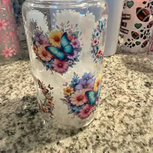 16 oz Glass Tumbler with Bamboo or colored Lid & Plastic Straw Reusable Fashionable Design for On-the-Go Drinks Hand Wash Only