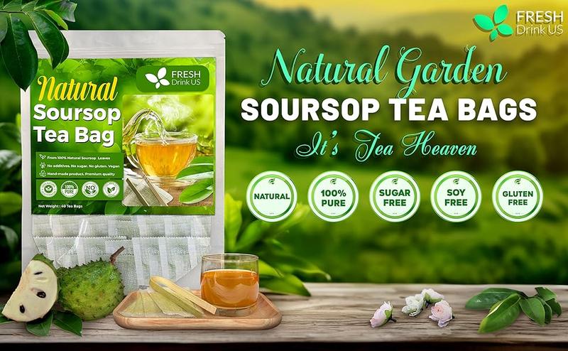 FreshDrinkUS Soursop Tea, Premium Soursop Graviola Leaf Tea Bags, Guanábana leaves - Hojas de guanábana, 100% Natural and Pure from Soursop Leaves, Natural Digestion Support, Nutrient-Rich, No Sugar, No Caffeine