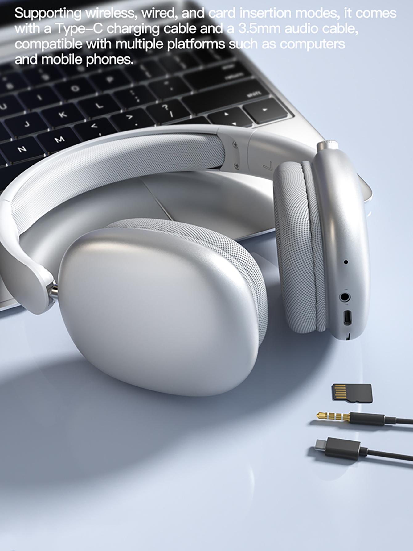 Wireless Bluetooth Headphones, Over-Ear, Deep Base, Foldable, Mic for iOS/PC Headphones Android Memory Headset, Travel Headphones, Perfect Gift for Men Women, Sliver