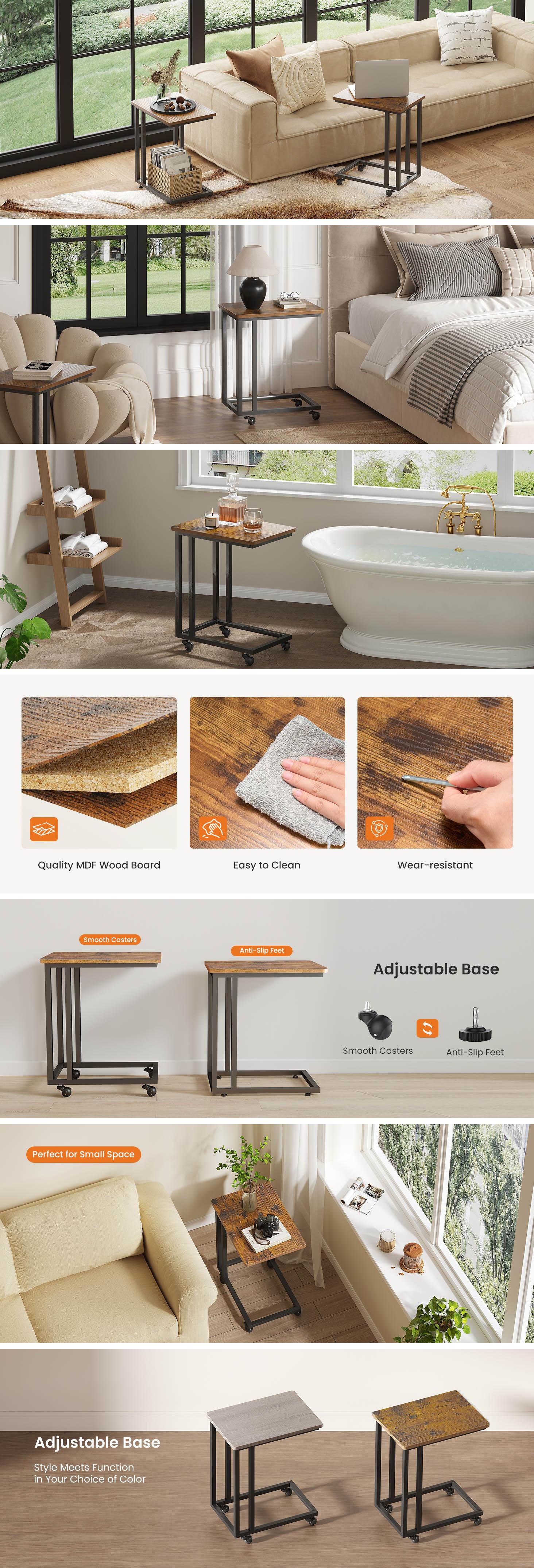 C Tables Counch That Slide Under Bed Side Table Tray Sofa Portable with Wheels,Sofa Table with Metal Frame for Living Room, Bedroom, Bedside C Tables Counch That Slide Under Bed Side Table Tray Sofa Portable with Wheels,Sofa Table with Metal Frame for Living Room, Bedroom, Bedside