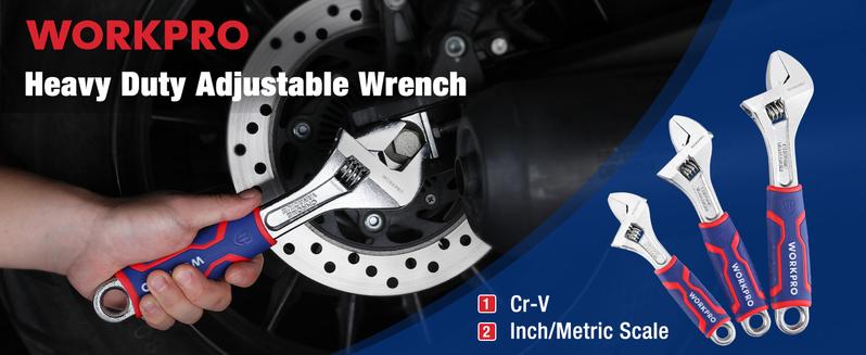 #JumpstartSale WORKPRO 3-pack Adjustable Wrench Set, Cr-V Wide Jaw Wrench With Rubber Anti-Slip Grip, 6-inch, 8-inch, 10-inch with Metric/SAE Scales, Chrome Plated