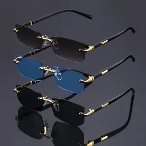 Retro Minimalist Polygonal Fashion Glasses – Rimless Unisex Black Glasses with Gold-Tone Accents (Black/Blue/Red), suitable for parties, casual and formal events, party accessories; sleek, durable eyewear