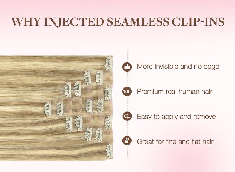 GOO GOO Invisi Edge Clip in Hair Extensions Straight Injected Seamless PU Clip in Hair Extensions Natural Virgin Real Human Hair