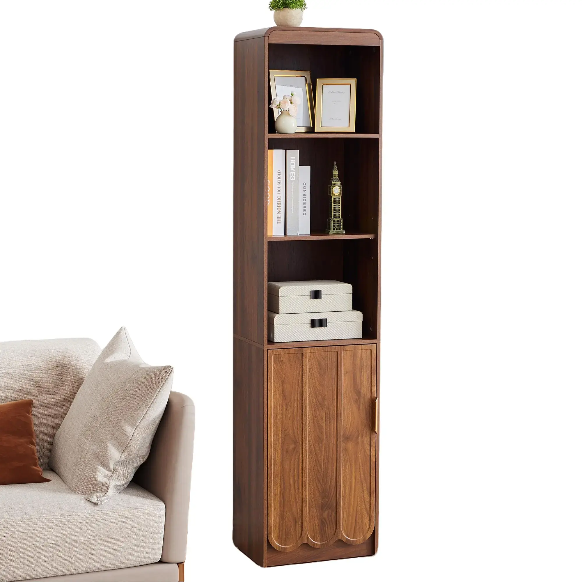 Giratree Tall Bathroom Storage Cabinet, Narrow Freestanding Floor Cabinet with Adjustable Shelves & Open Storage for Small Bathroom, Living Room, Kitchen