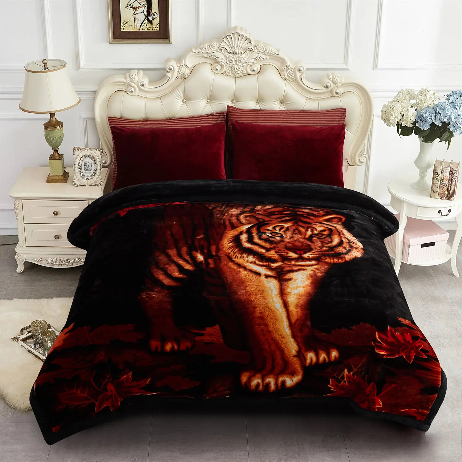 11lb King Size Weighted Blanket, Ultra Silky Soft Warm Soft Breathable Blanket, 2-Ply A&B Printed Raschel Cozy Essential