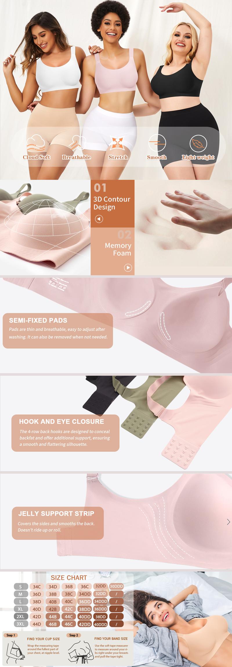 Werena Wireless Bras for Women Push Up Seamless Bras Full Coverage Comfortable Everyday Bra with Medium Support Breathable Strip