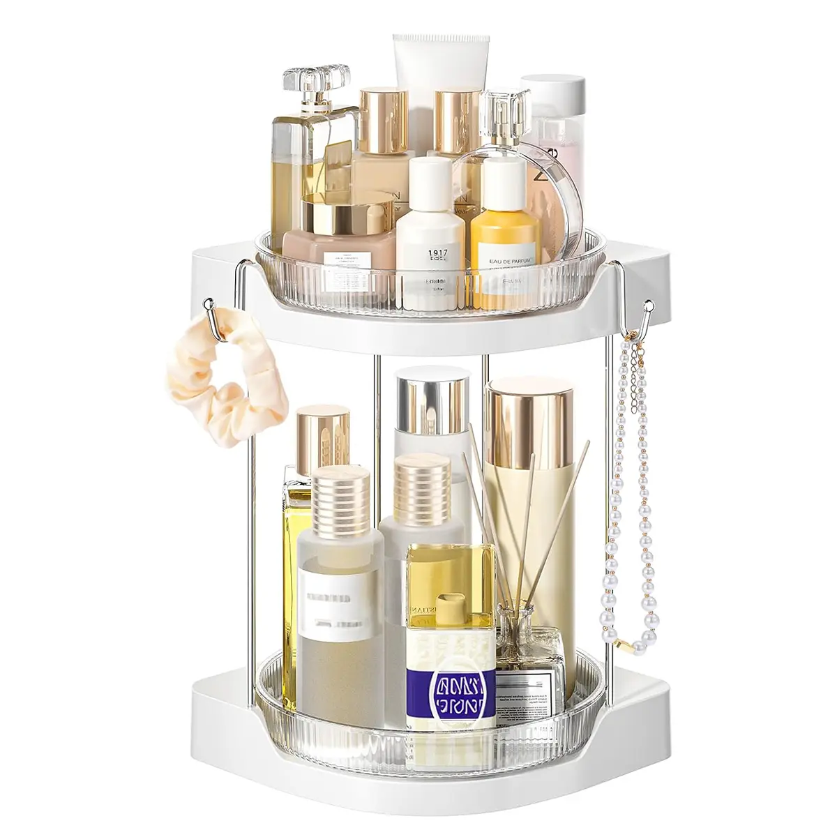 YECAYE  2 Tier 360 Rotating Makeup Organizer, Bathroom Counter Organizer, Large Acrylic Cosmetic Storage, Cosmetic Dresser Countertop Organizers, Perfect Birthday Gift for Women, 4th Of July,dorm room inspo,college dorm essentials,dorm haul