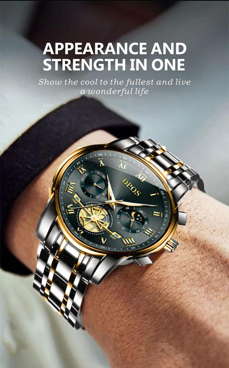 The top choice for boys! A 48mm large dial mechanical wristwatch, combining appearance quality with practicality, with luminous moon phase chronograph function! 40 meters of water resistance and fog protection, suitable for daily commuting. watch travel