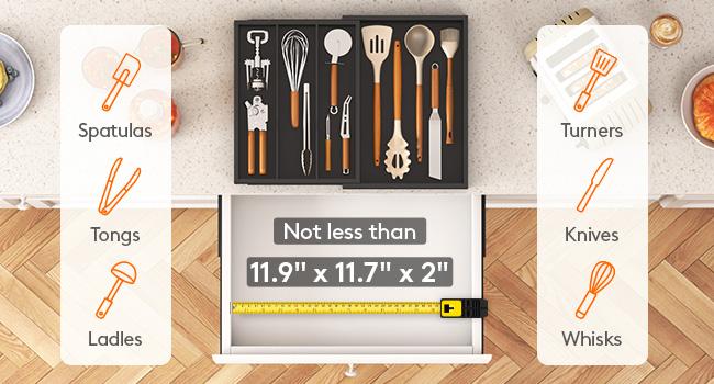 Lifewit 4 Compartments Bamboo Utensil Drawer Organizer, Expendable Cooking Silverware Tray for Kitchen Drawer