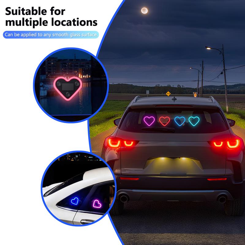 DABATR Solar Powered LED Heart Shape C-Pillar Neon Light Eco-Friendly Wireless Car Interior Decor