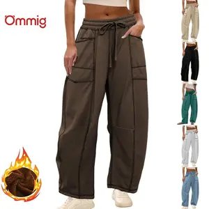 Ommig Women's Winter Wide Leg Barrel Sweatpants Baggy Lounge Pants with Drawstring and Pockets in Multiple Colors