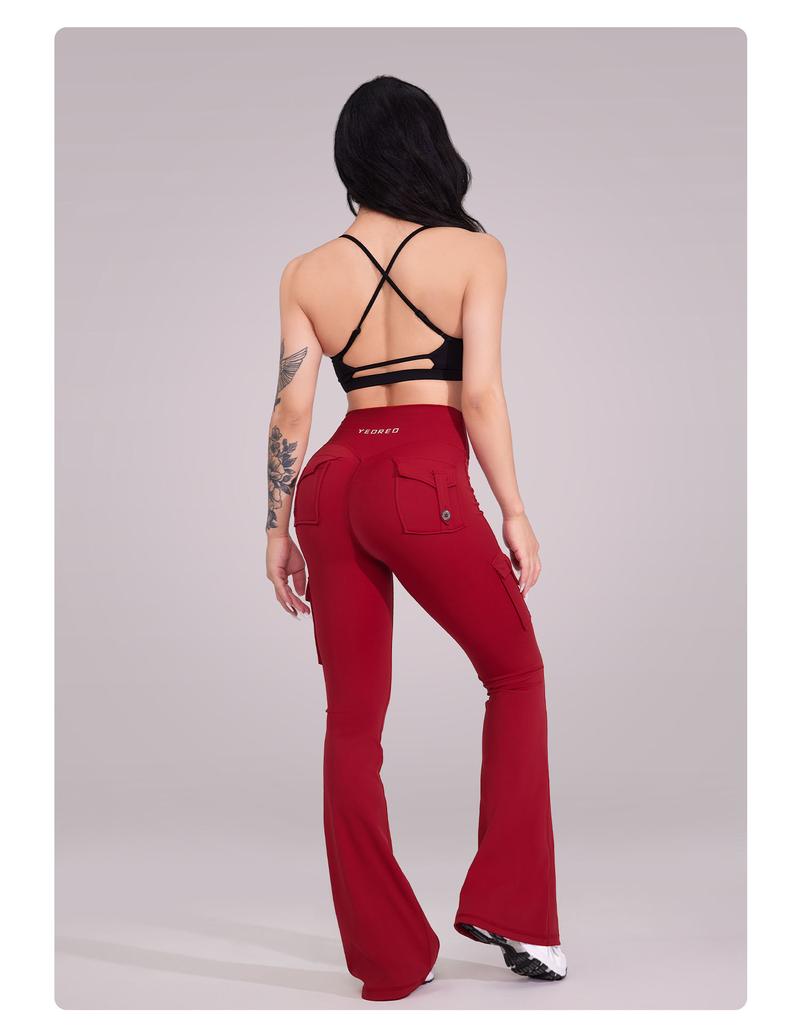 YEOREO CoreFlex High Waist Tummy Control Flare Leggings with Pockets Seamless Scrunch Butt-Lift Cargo Yoga Gym Pants