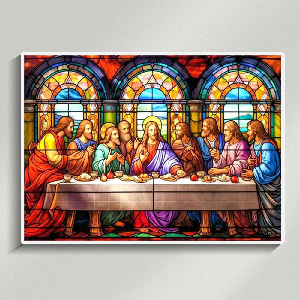 5D DIY Diamond Painting Kit - Jesus Last Supper Full Round/Square Rhinestone Beads, Cross Stitch with Plastic Tray, Waterproof Mixed Textile Handcrafting Kit for Adults, Home Wall Decoration, Handmade Lovers Gift, Decoration Ideas