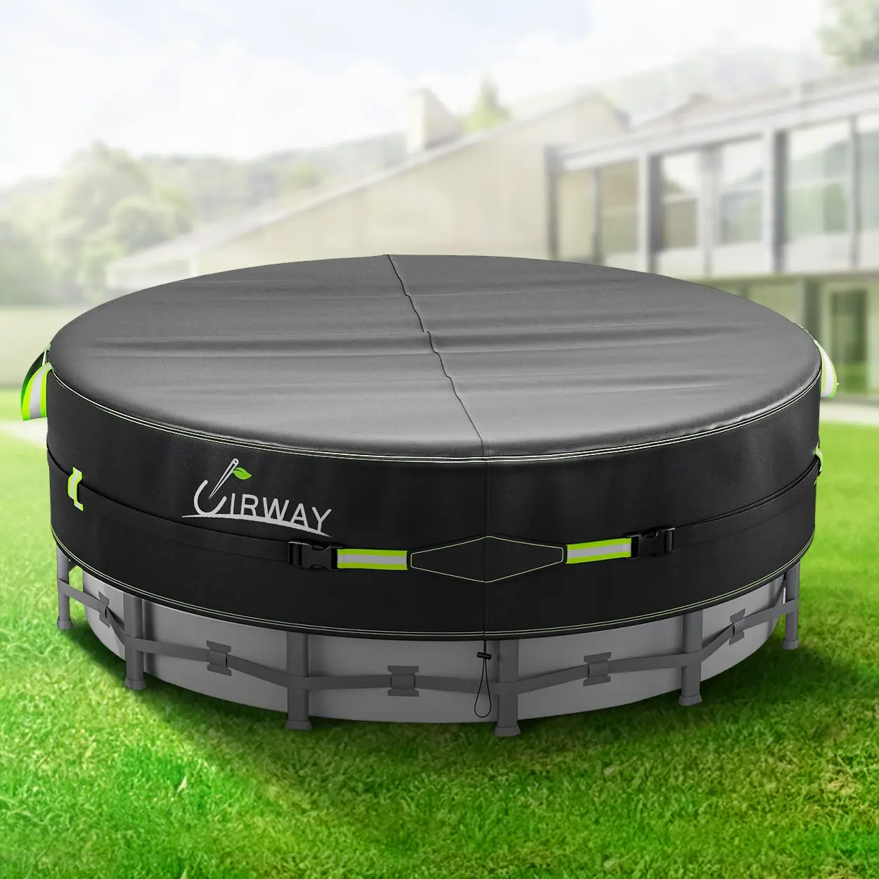 UIRWAY Round Swimmingpoolcover - UV-Resistant Solar Tarp for Above Ground Pools with Reflective Strips, Windproof Ropes, Glow Stakes, Sun Protection, Debris Shield, Stock Tank Pools & Trampolines Accessory