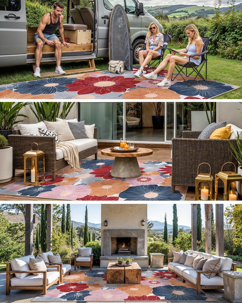 GENIMO Area Rug, Machine Washable, Non Slip Vintage Indoor Rug, Low Pile Lightweight Chenille Print Rug for Bedroom, Dining Room, Home Office