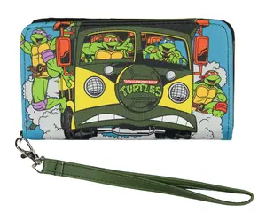 Teenage Mutant Ninja Turtles Dudes Action Scene Snap Closure Wristlet Wallet with Tech Pocket and Wrist Strap