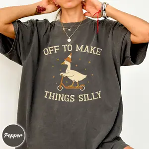 Off to make things silly shirt, silly goose with a traffic cone outfit, cottagecore farm animal top, bird lover clothes
