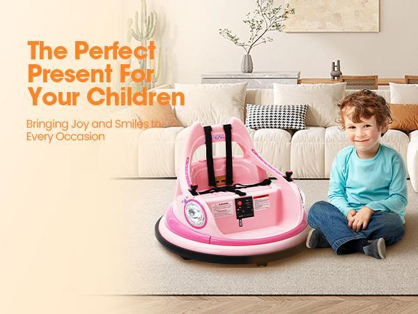 Sophia&William Bumper Car for Toddlers, 12 V Electric Ride On Car for Kids w/Parent Remote Control, 360° Spin, LED Lights & Music,DIY Stickers, for Boys & Girls