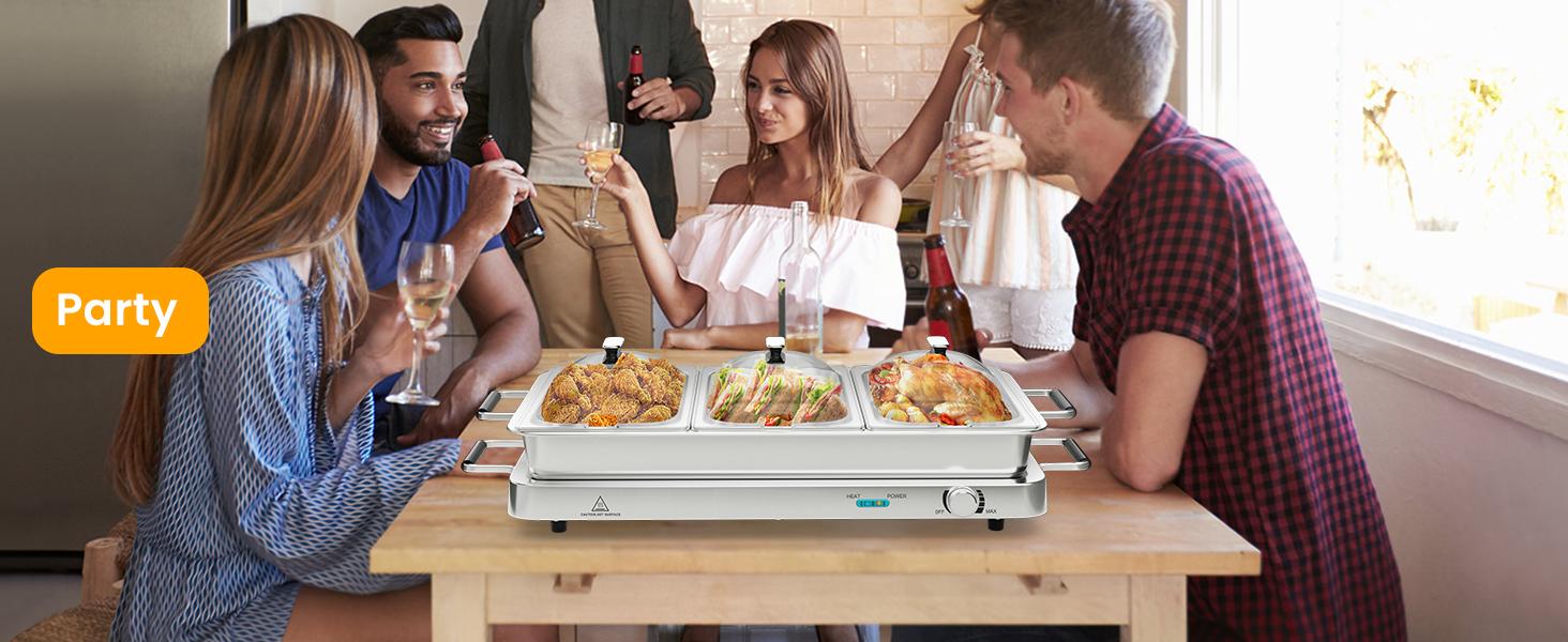 COSTWAY Buffet Servers and Warmers, 2 in 1 Electric Warming Tray, Stainless Steel Chafing Dish with Temperature Control, 3 Serving Trays, 4.5/8 Qt Food Warmers Station for Parties Banquets Events, Dishwasher Safe, Christmas Gift Black Friday Cyber Monday