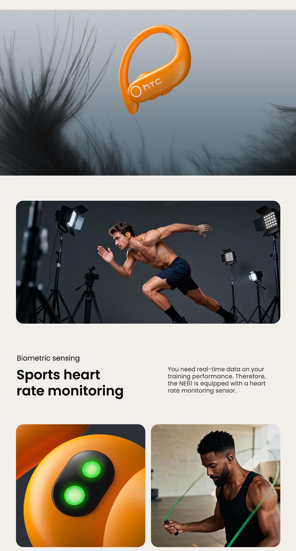 hTC NE61 True Wireless Bluetooth Earbuds with Heart Rate Monitor IPX5 Waterproof 45 Hours Battery Life hTC NE61 True Wireless Bluetooth Earbuds with Heart Rate Monitor IPX5 Waterproof 45 Hours Battery Life