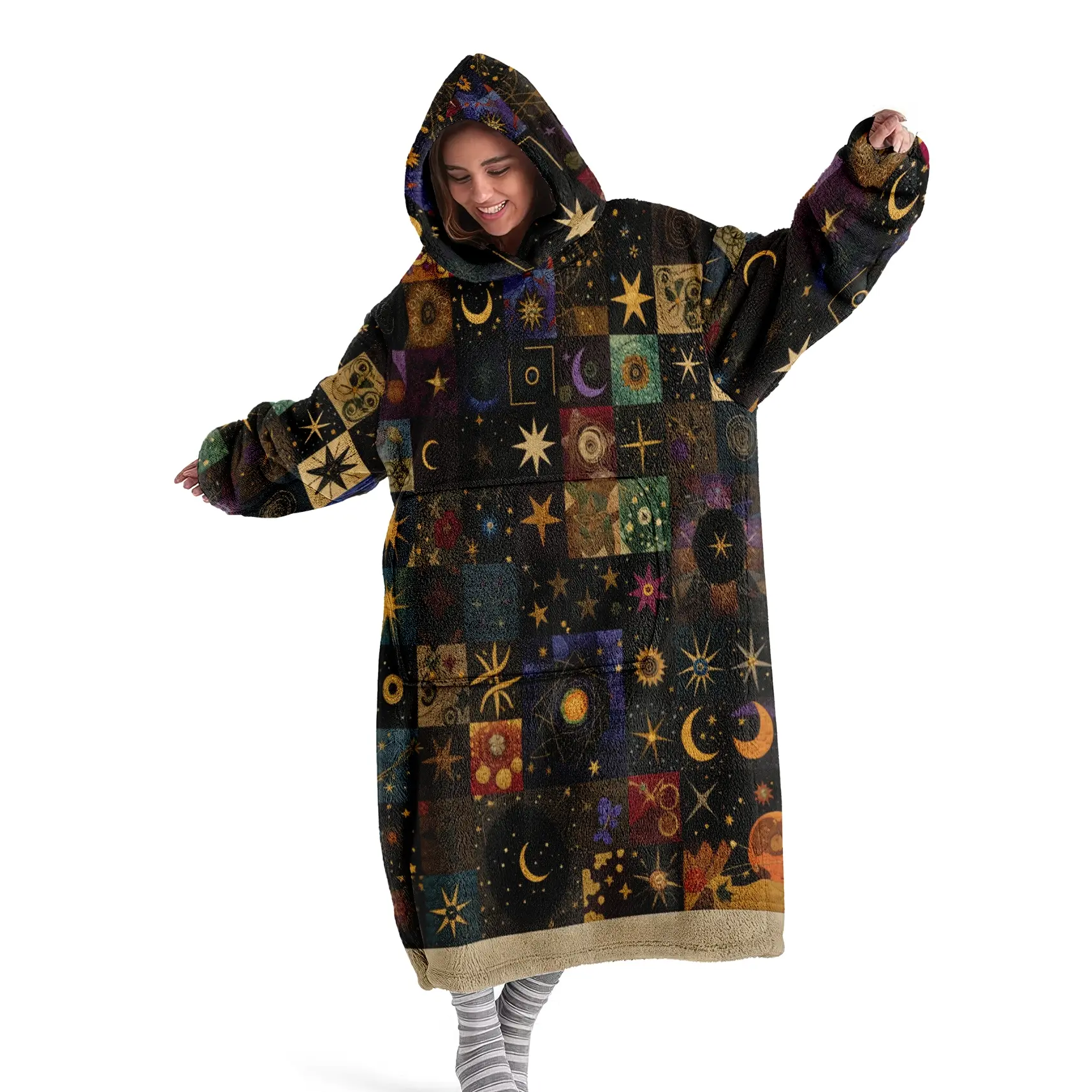hoodie blanket, Wearable Blanket, Boho Patchwork Hooded Blanket, Wearable Throw, Cozy Hooded Blanket, Vintage Print, Adult Hoodie Blanket, Warm and Comfortable, Large Pocket, Perfect Gift, Christmas Gift, Soft Comfy Blanket