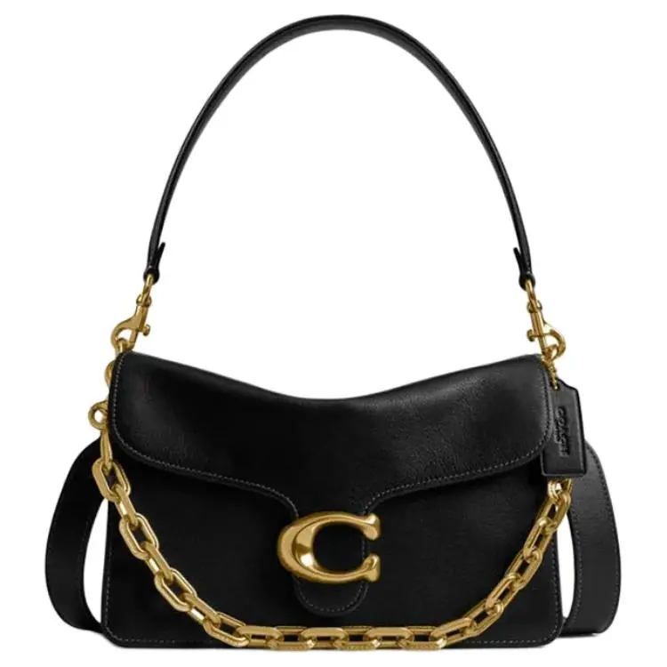 COACH ChainTabby 26 Medium Leather Shoulder Bag with Detachable Chain Strap for Women in Black