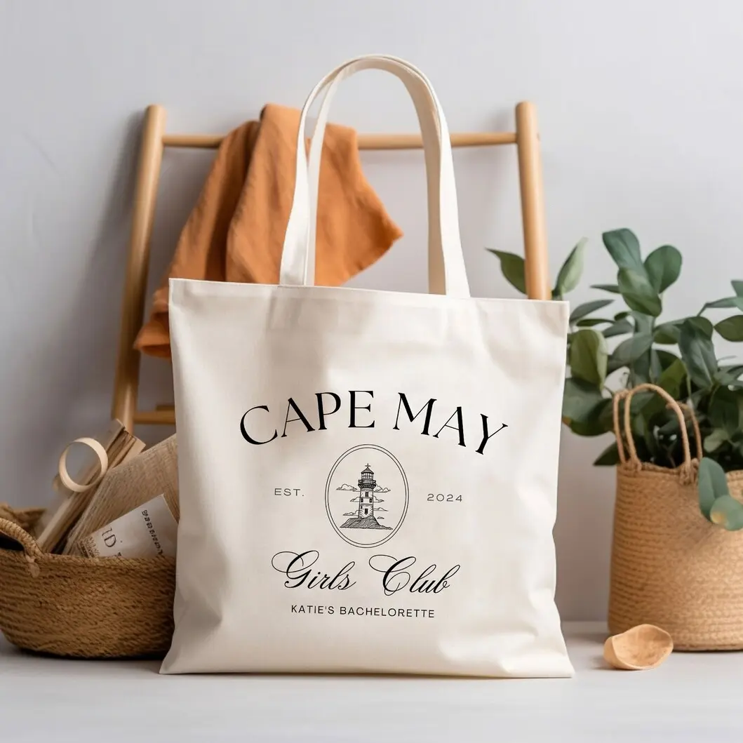 Personalized Location Cape May Girls Club Tote Bag, Personalized Bachelorette Canvas Tote, Custom Bride Trip Tote Bag, Beach Weekend Aesthetic Tote, Cute Bridal Party Gift Bag