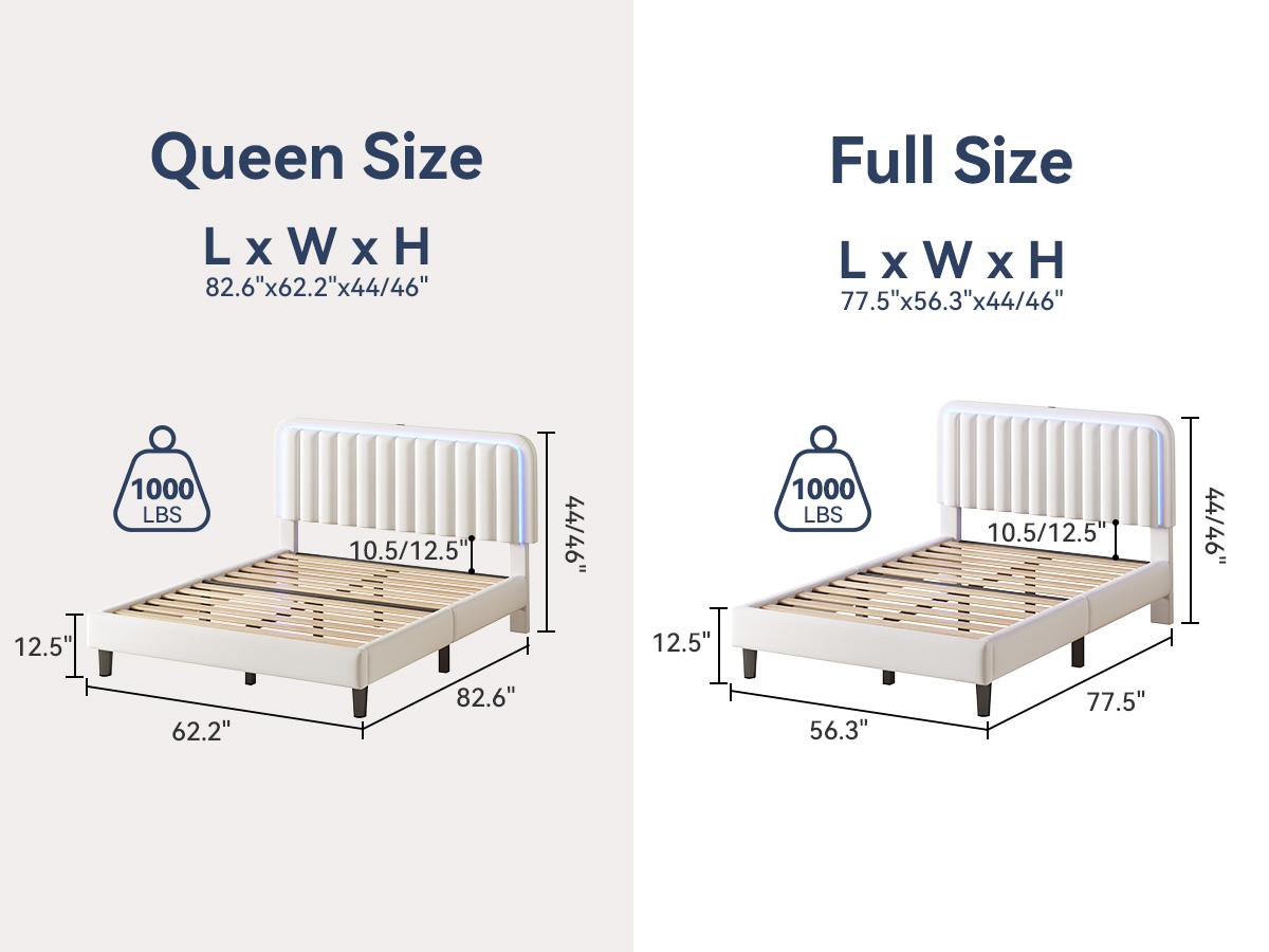 TryLazy Modern Bed Frame with RGB LED Lights No Mattress Luxury Velvet Headboard 1 USB 1 Type-C Charging Ports Smart APP Remote Control No Box Spring Full Queen Size