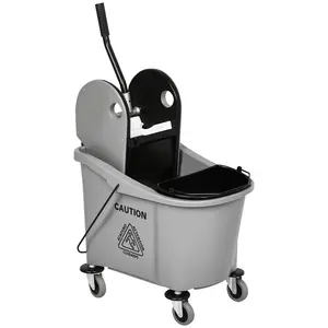 HOMCOM 9.5 Gallon (38 Quart) Mop Bucket with Wringer Cleaning Cart, 4 Moving Wheels, 2 Separate Buckets, & Mop-Handle Holder, Grey