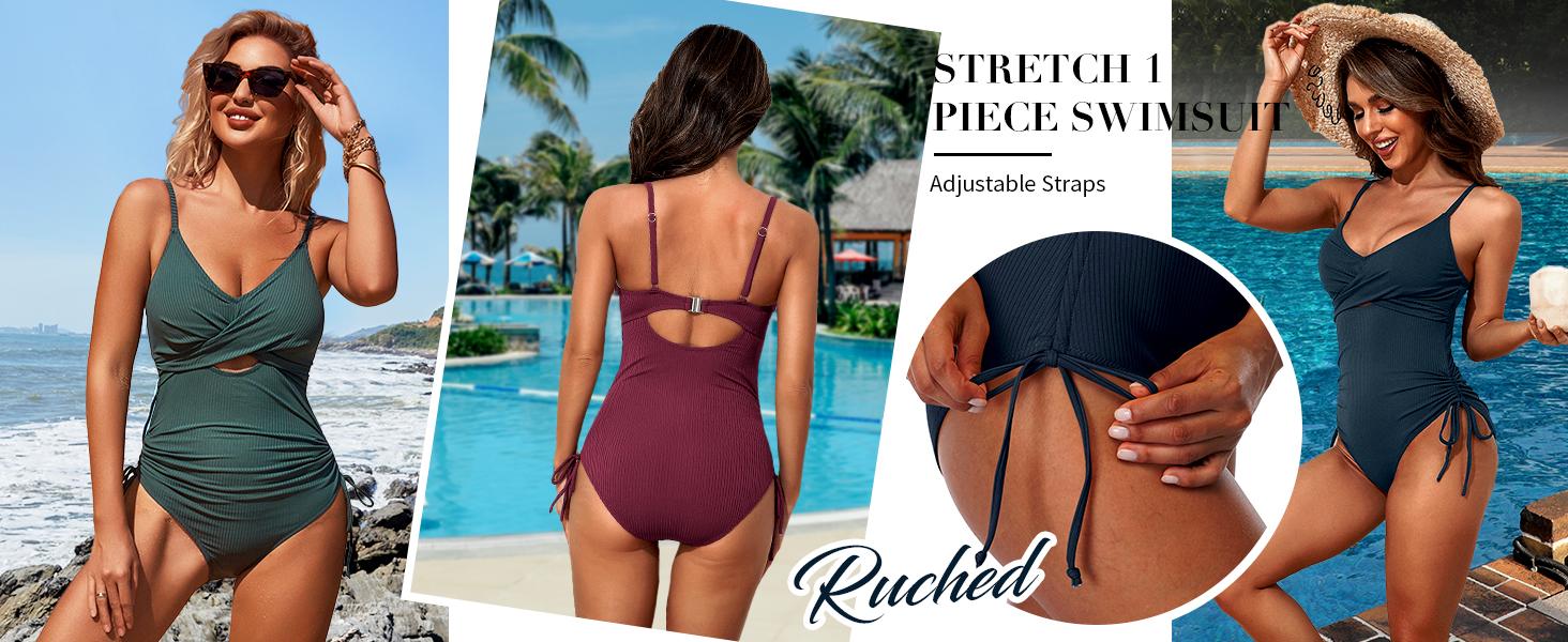 Charmo Ribbed One Piece Swimsuit Women Tie Side High Cut Bathing Suit Sexy Twist Front Push Up Monokini Swimwear Women's Ribbed Beachwear Swimming Charmo Ribbed One Piece Swimsuit Women Tie Side High Cut Bathing Suit Sexy Twist Front Push Up Monokini Swimwear Women's Ribbed Beachwear Swimming