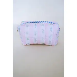 EXCLUSIVE Floral Cotton Quilted Cosmetic Bag - Pink