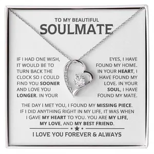 To My Beautiful Soulmate Heart Necklace Gift With Box Couples Gifts Necklace To My Soulmate Necklace Birthday Christmas Jewelry Romantic Gifts For My Wife with Message Card Box Personalized Gift Present Pendant for Future Wife Soulmate Girlfriend