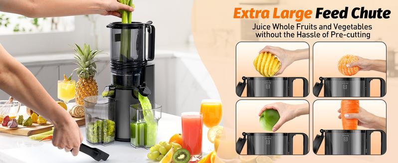 Cold Press Juicer,medium-Sized Slow Masticating Machine with 5.3" Large Bore Feed Chute for Whole Fruits&Vegetables,350W Juice Extractor,Easy to Clean #TikTokShopBlackFriday