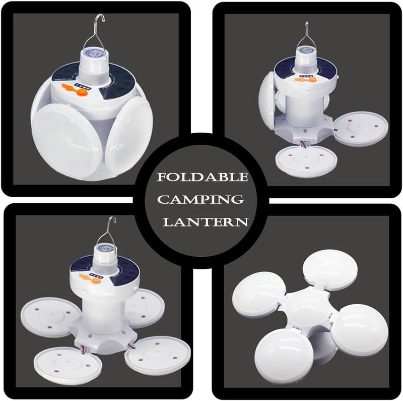 BougeRV  Portable Solar Camping Lantern, Foldable Led Football Bulb with Hook, Rechargeable USB Table Flashlights for Home, Office, Tent, Outdoor Emergency Outages Lighting, Camping Gear