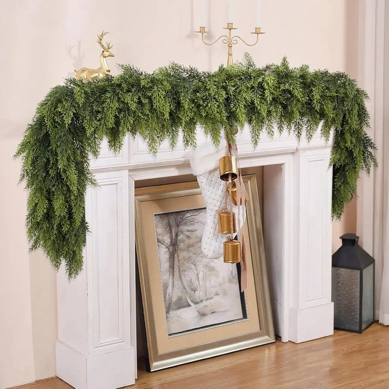 6 FT 2 Pcs Artificial Cedar Garlands, Real Touch Winter Cedar Garland, Green Artificial Greenery Pine Garland for Table, Mantle, Wall, Indoor, Outdoor Christmas Decorations tiktokshopbacktoschool