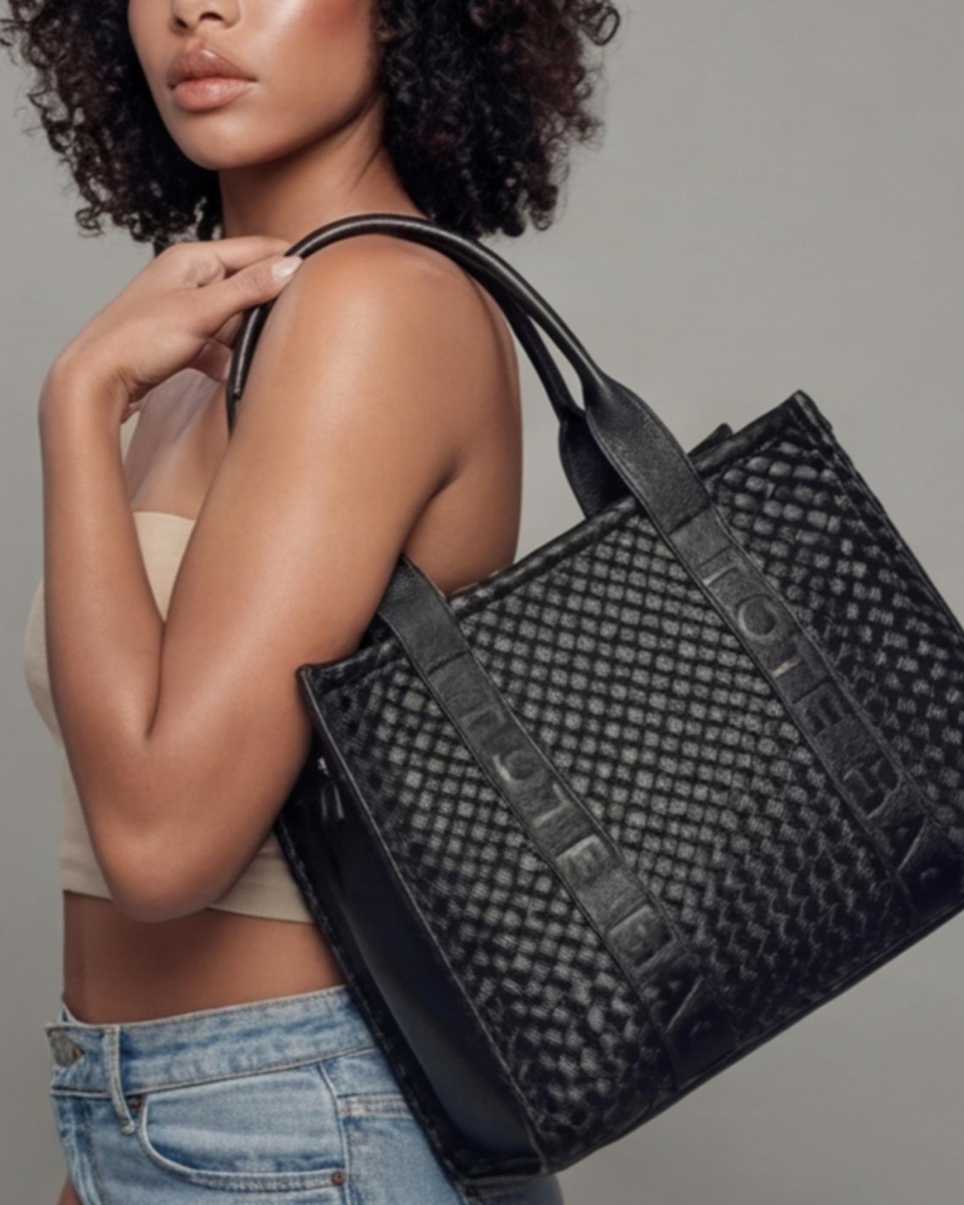 Woven Quilted Tote & Wallet Set - Stylish Square Women's Bag Combo, Spacious & Trendy for Daily Use Weave Style