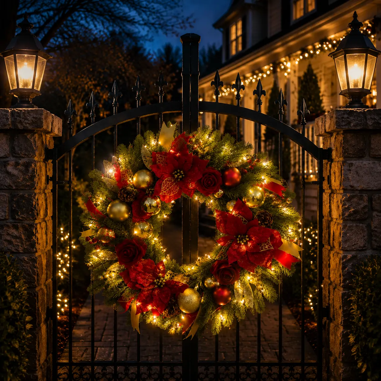 Christmas Wreaths for Front Door,  24 Inch Outdoor Christmas Wreath with Lights, Large Prelit Wreath for Holiday Winter Window Outdoor Indoor Xmas