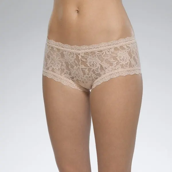 Women's Hanky Panky Signature Lace Boy Short Panty - Chai, Nylon-Cotton Fabric, Elastic Waist, Matching Design, Comfortable Leg Coverage, Boyshorts, One Size