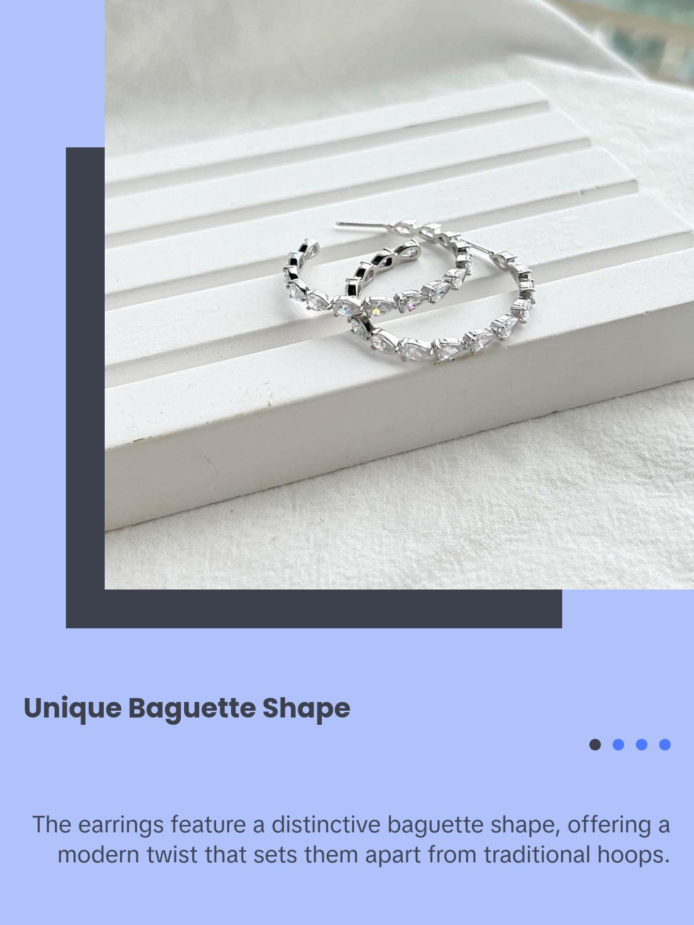 Sparkly Big Baguette Hoop Stud Earrings