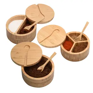 Eco-Friendly Bamboo Salt & Spice Cellar with Integrated Spoon – 1, 2, or 3 Compartments