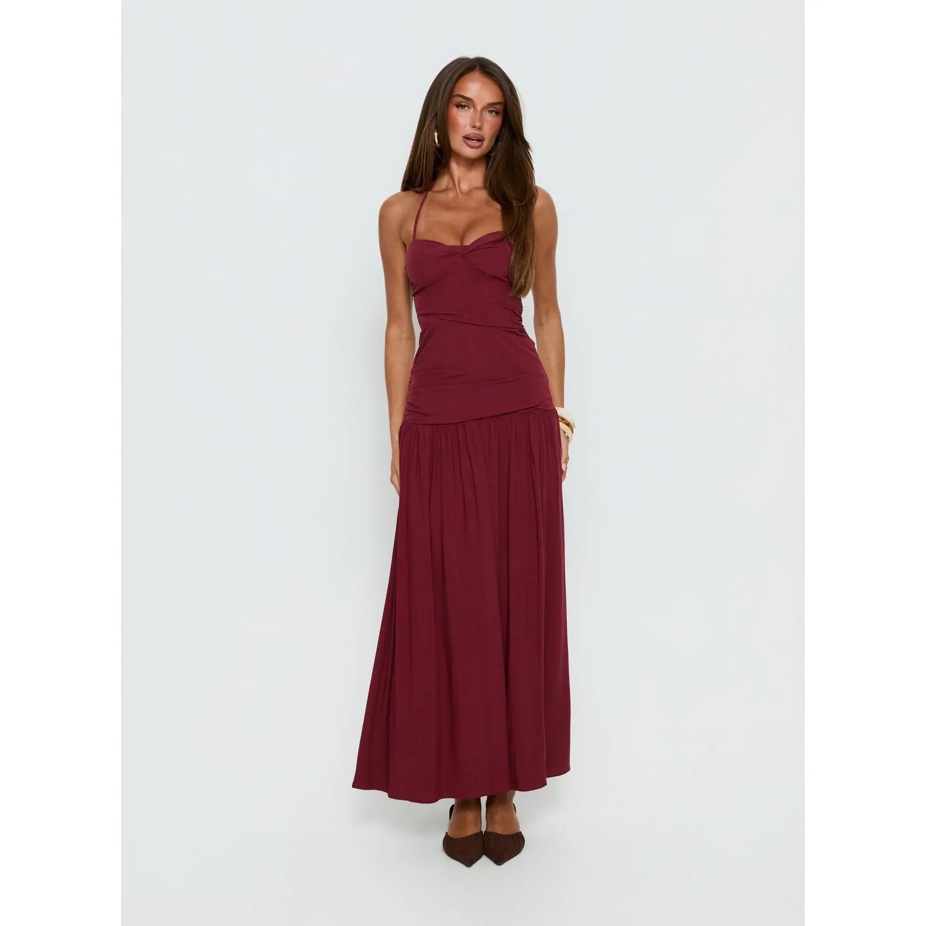 Marguerite Halter Maxi Dress Ruby Wine