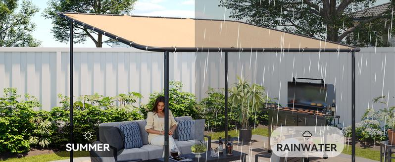 Aoxun 3-Size Lean-to Gazebo | Outdoor Pergola (8x5/10x6/10x12) | UPF50+ UV Resistant Waterproof Canopy | Wall-Mounted Sloped Roof Awning for Patio Backyard Deck Garden | Khaki Sun Rain Protection