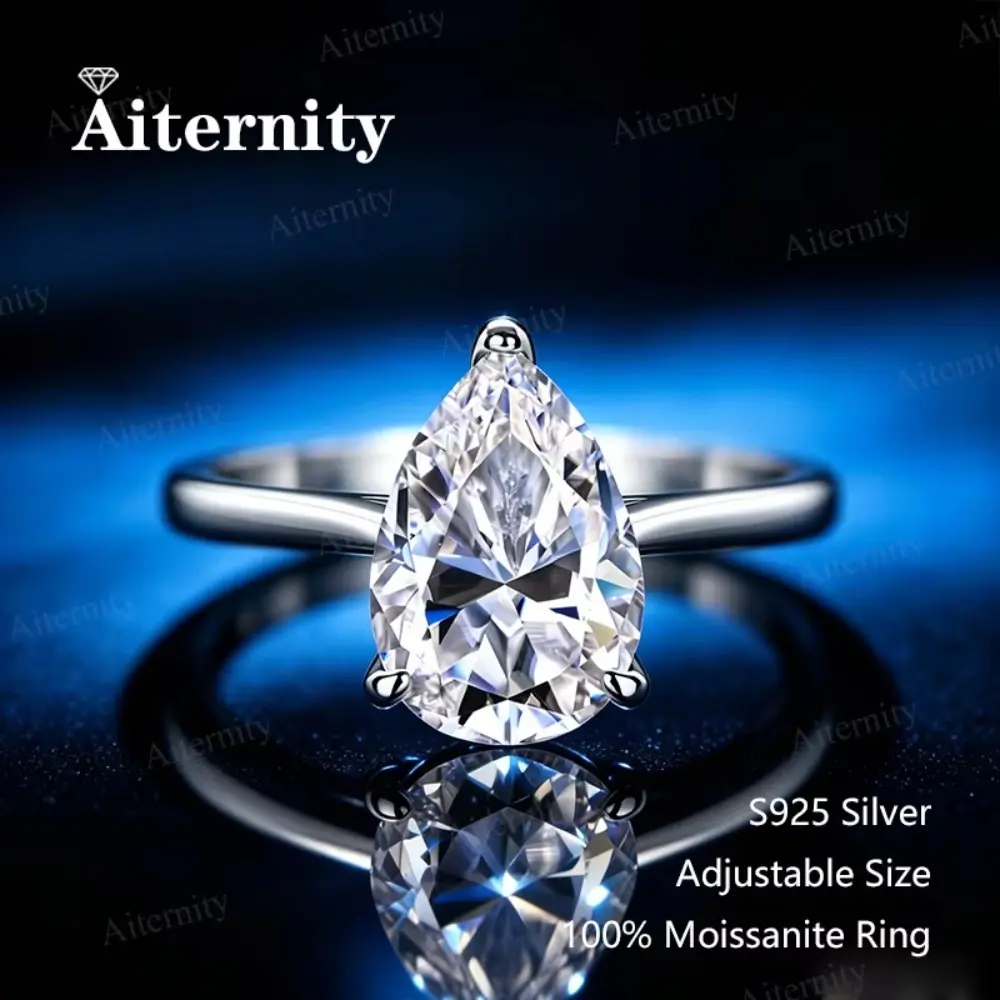0.5-2CT Pear/Oval/Radiant Moissanite Rings For Women Real S925 Silver with GRA Certificate Passed Diamond Test Ring Wedding Band