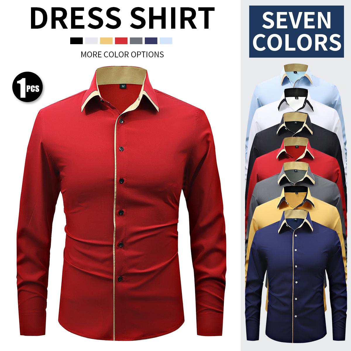 Non-marking pressed rubber high elastic men's shirt long sleeve silky smooth solid color men's top