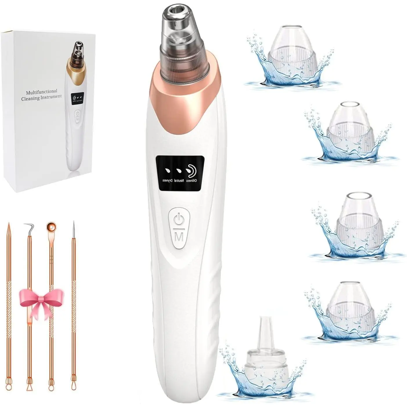 Professional Pore Vacuum Cleaner Blackhead Remover, Portable ABS Face Cleansing Tool with LCD Display, Battery-Powered Deep Cleaning Device with 3 Suction Levels & 5 Probes