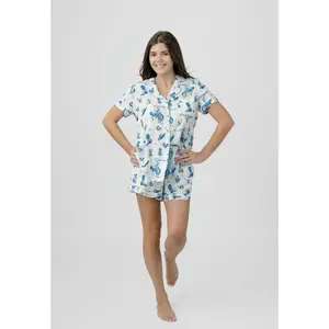 Day on the Range Short Sleeve Pajama Set - Blue and White