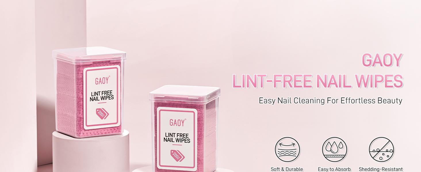 GAOY Lint Free Nail Wipes, 400 Pcs Nail Polish Remover Pads, Non-Woven Cotton Pads Gel Cleaning Wipes, Manicure Supplies for Professional Salon and DIY Art