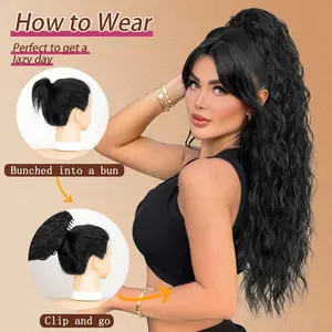 Hair Extension Claw Ponytail Long Wavy Ponytail Extension Black Brown 30 Inch Curly Clip Ponytail in Hair Extensions For Women Fluffy Natural Looking Synthetic Hairpiece for Daily Use Easy To Go